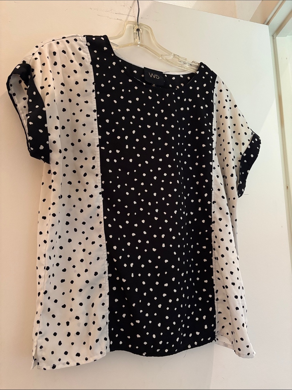 Anthropologie W5 Black and White Polka Dot Panel Short Sleeve Blouse